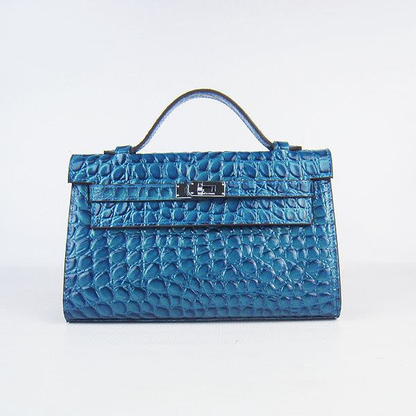 AAA Hermes Kelly 22 CM Stone Veins Handbag Blue H008 On Sale